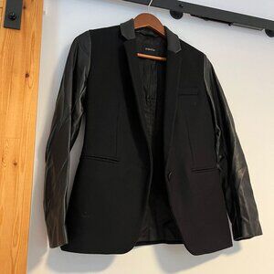 Babaton Black Wool-Cashmere Blazer with Faux Leather Sleeves (Size XS/2)